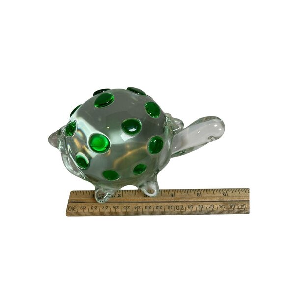 Vintage Art Glass Turtle Crystal Green Dot Large Figurine Paperweight - Picture 7 of 8